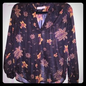 Loft Petite sheer shimmer long sleeve blouse